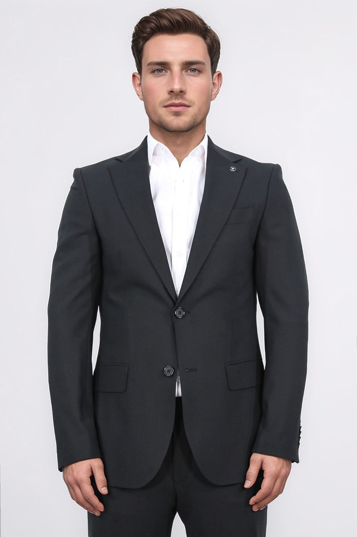 Slim fit mono yaka siyah takım elbise 