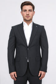 Slim fit mono yaka siyah takım elbise 