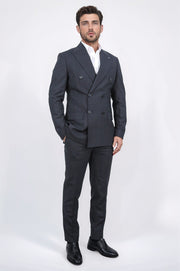 slim fit sivri yaka kruvaze antrasit takım elbise 