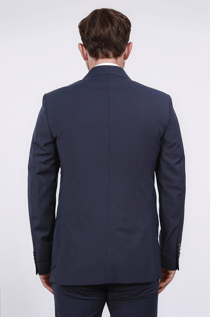 slim fit sivri yaka kruvaze lacivert takım elbise 