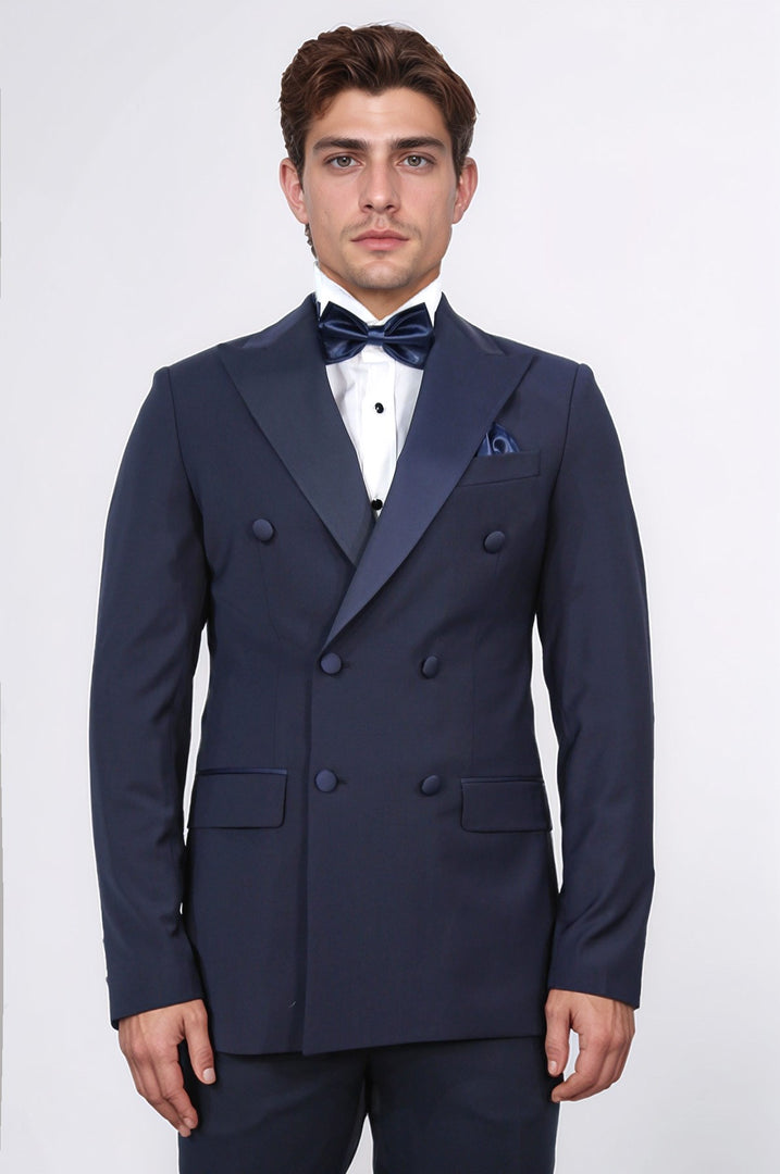 VELVARDE KRUVAZE SİVRİ YAKA DAMATLIK LACİVERT