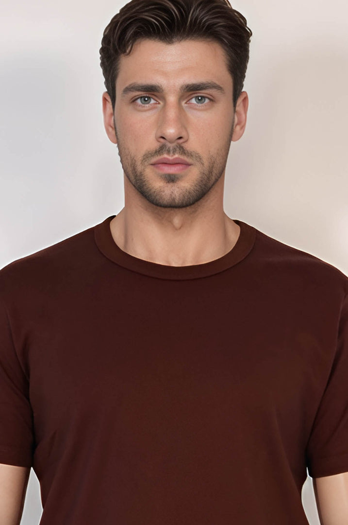 VELVARDE DÜZ BİSİKLET YAKA TSHIRT BORDO  (1881)