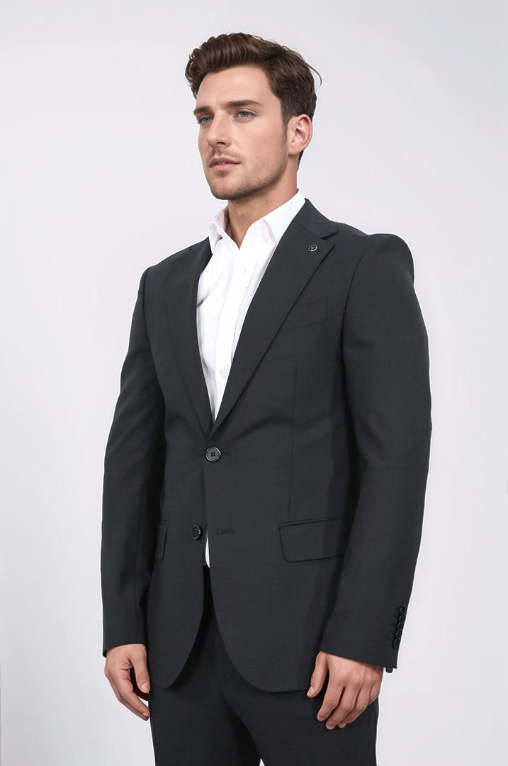 Slim fit mono yaka siyah takım elbise 