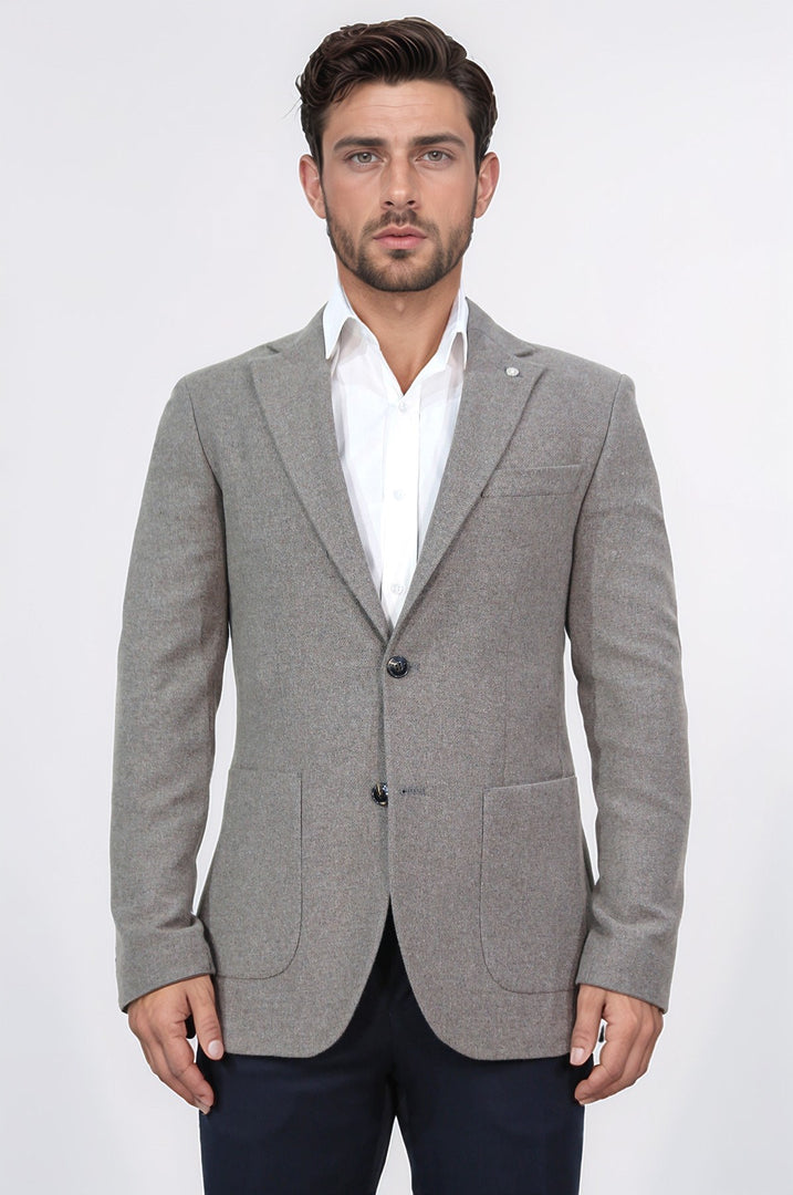 slim fit mono yaka kahverengi astarsız tek ceket 