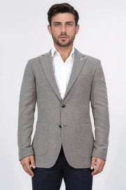 slim fit mono yaka kahverengi astarsız tek ceket 