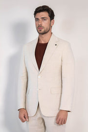 VELVARDE KETEN/MONO YAKA ÇİFT YIRTMAÇ TAKIM E. BEJ