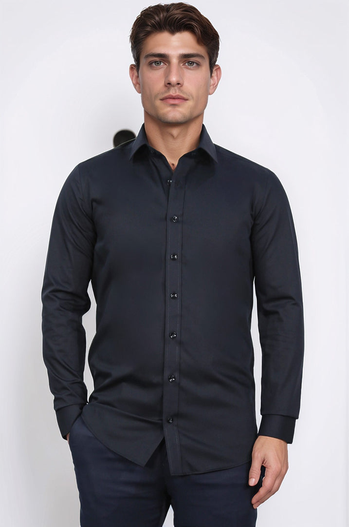 slim fit non-ıron twıll siyah gömlek 