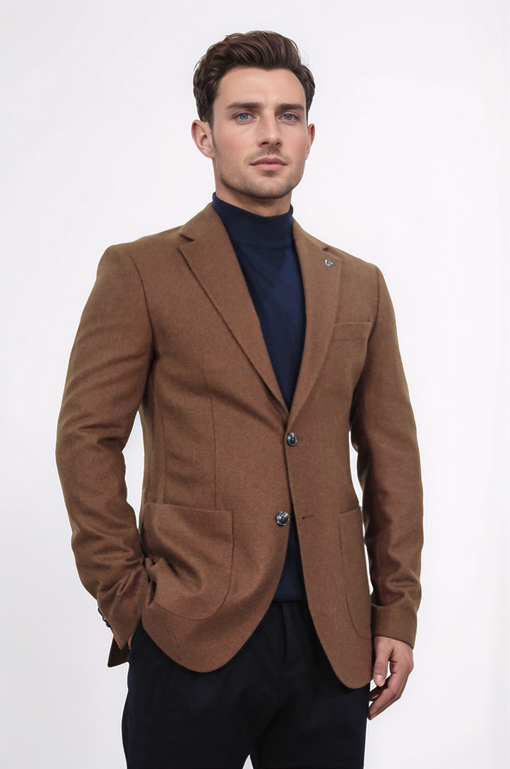 slim fit mono yaka astarsız kiremit tek ceket 
