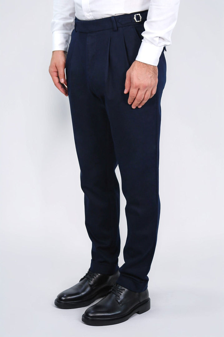 toka detaylı duble paça lacivert tek pantolon 