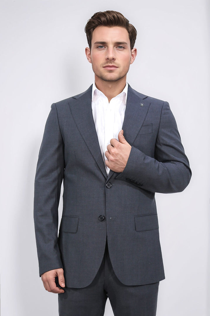 Slim fit mono yaka antrasit takım elbise 