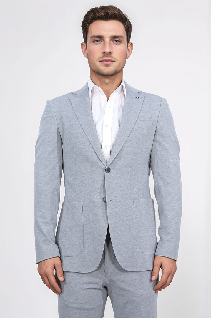comfort fit bi-strech hafif dokulu gri astarsız tek ceket 