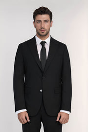 VELVARDE ÇİZGİLİ/SİVRİ YAKA  TAKIM ELBİSE SİYAH