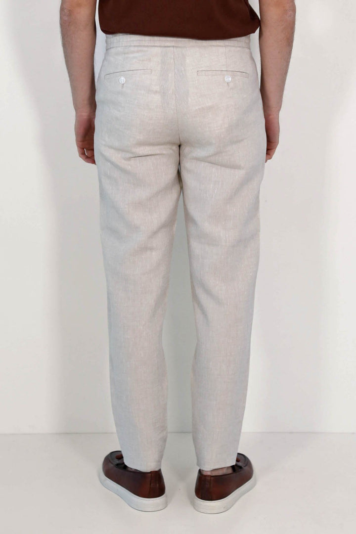 VELVARDE KETEN JOGGER+İPLİ LASTLİKLİ PANTOLON BEJ