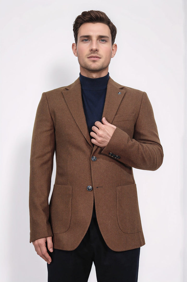slim fit mono yaka astarsız kiremit tek ceket 
