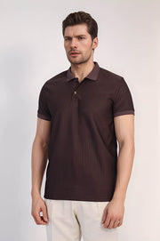 VELVARDE ÇİZGİLİ POLO YAKA TSHIRT KOYUKAHVE (1895)