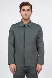 comfort fit bi-strech hafif dokulu yeşil astarsız gömlek ceket