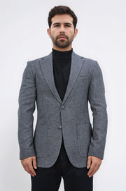 Slim fit mono yaka gri astarsız yünlü tek ceket 