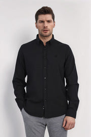 VELVARDE DÜZ KETEN GÖMLEK SİYAH