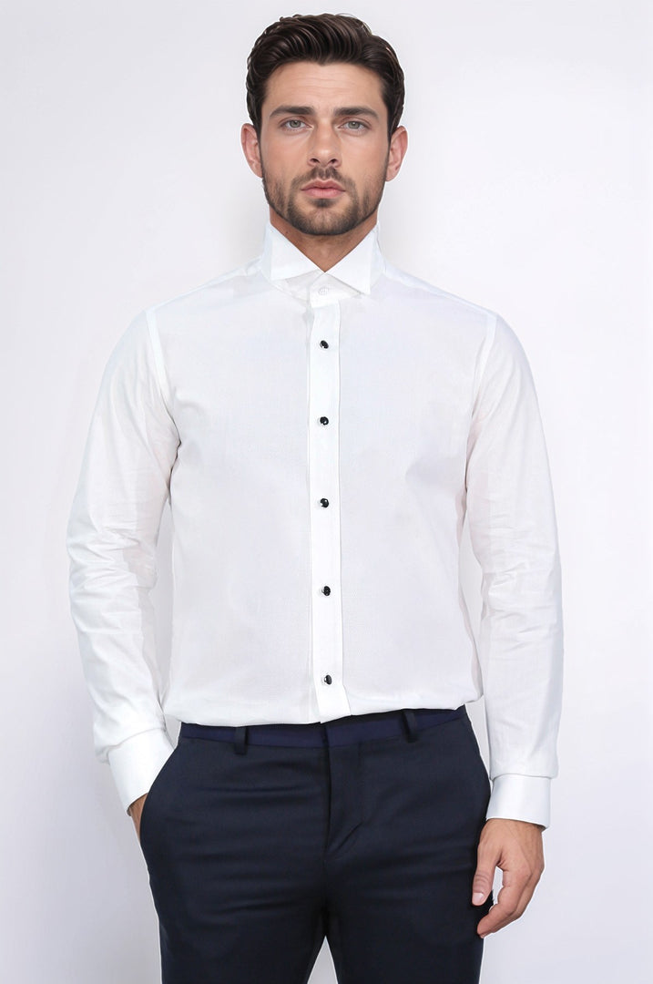 beyaz slim fit duble manşet italyan yaka smokin gömlek 