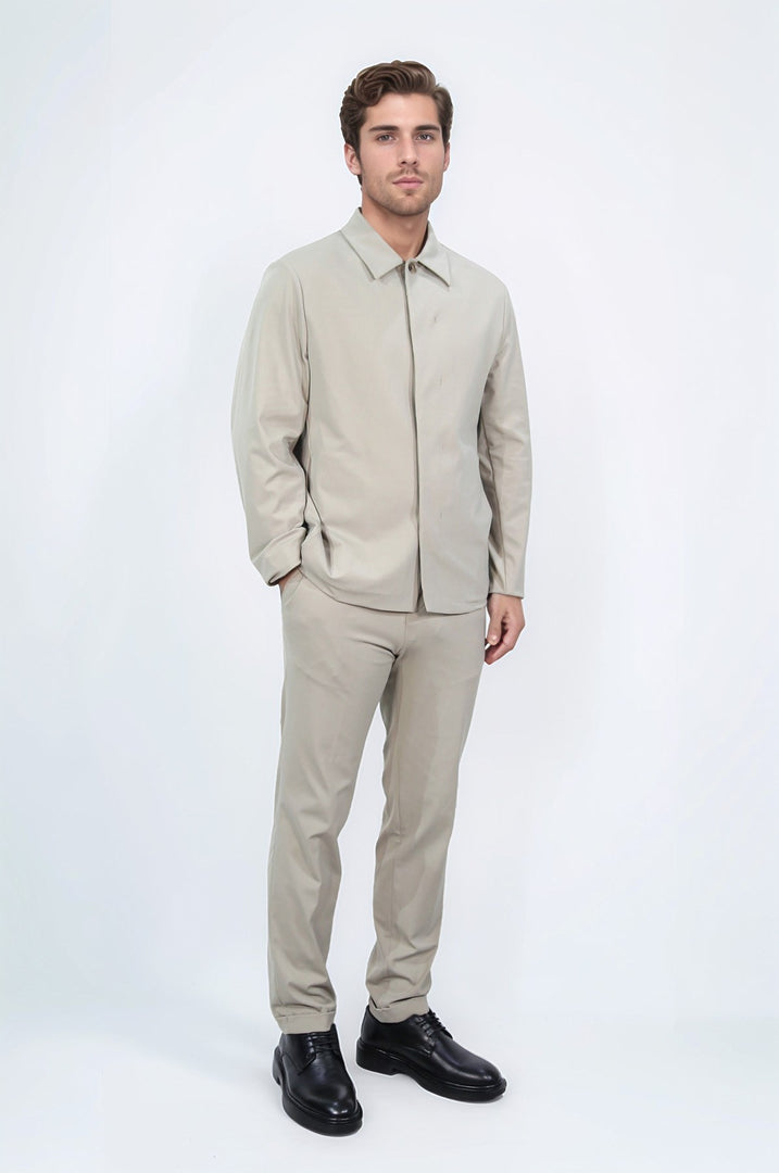 comfort fit bi-strech hafif dokulu bej astarsız gömlek ceket