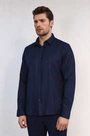 VELVARDE PAMUKLU GÖMLEK LACİVERT