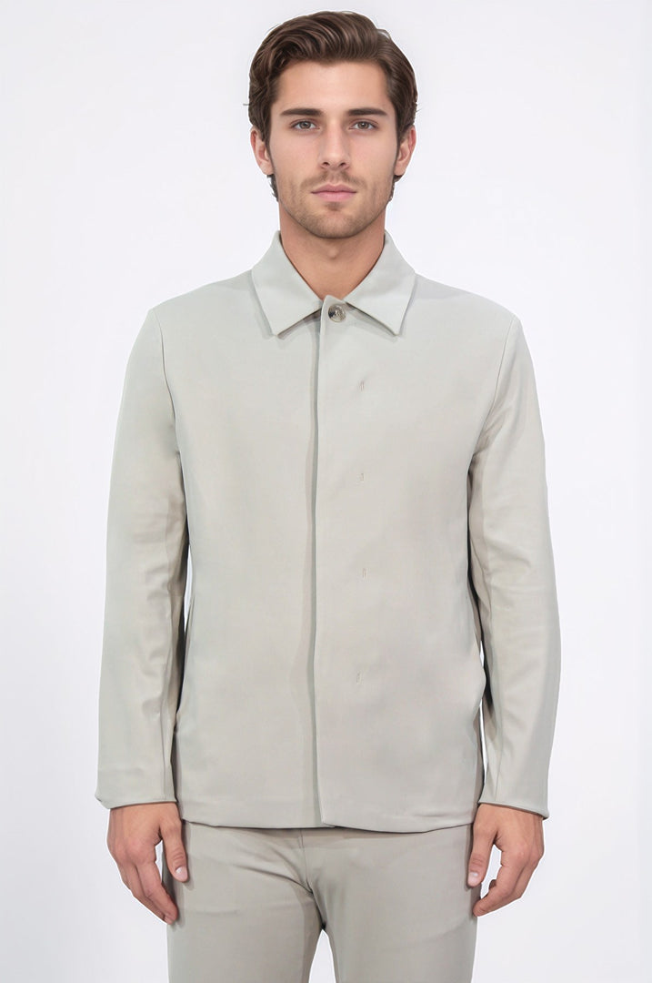 comfort fit bi-strech hafif dokulu bej astarsız gömlek ceket