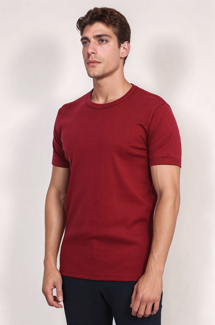 VELVARDE DÜZ BİSİKLET YAKA TSHIRT KİREMİT (1881)