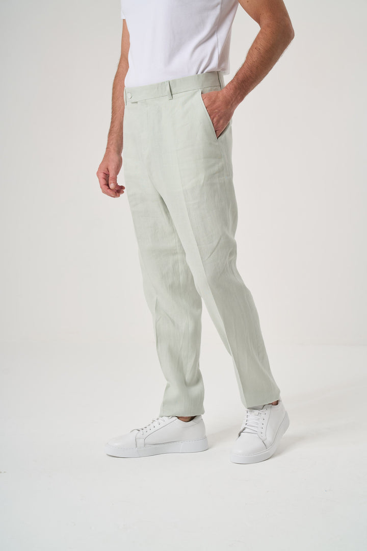  KETEN SLIM PANTOLON AÇIK YEŞİL 