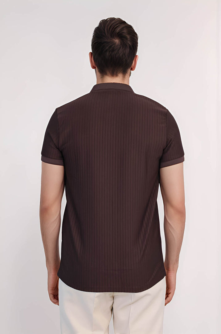VELVARDE ÇİZGİLİ POLO YAKA TSHIRT KOYUKAHVE (1895)