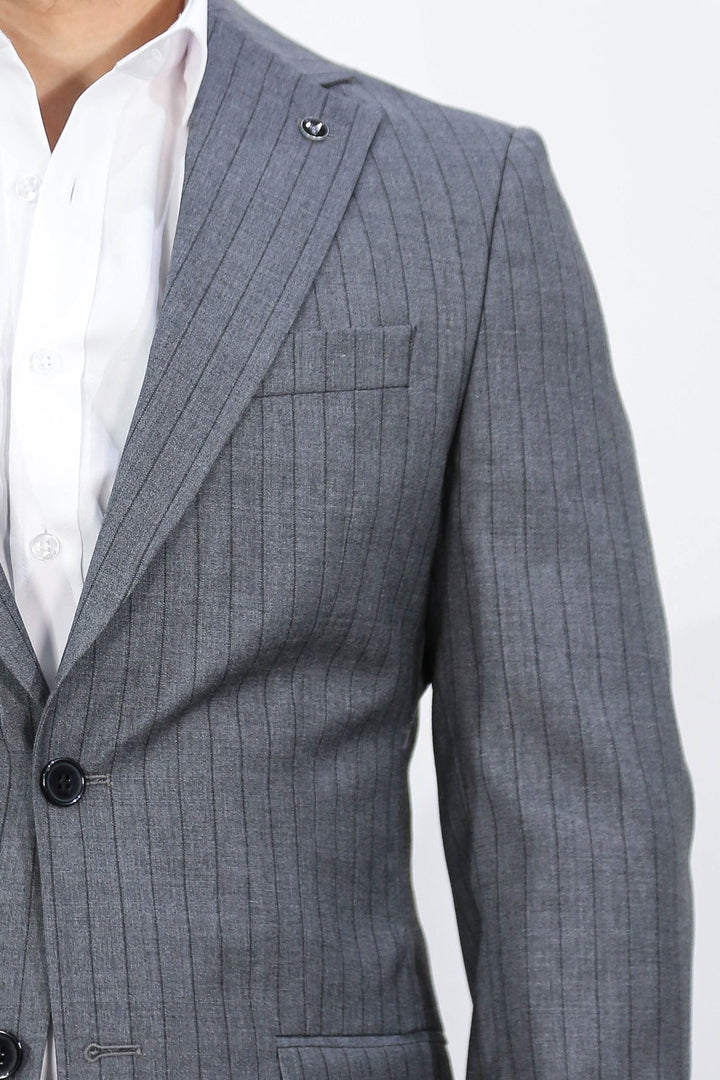 Slim fit mono yaka gri yünlü takım elbise 