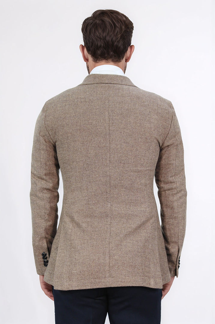 slim fit mono yaka koyu bej astarsız tek ceket 