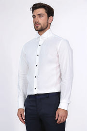 beyaz slim fit duble manşet italyan yaka smokin gömlek 