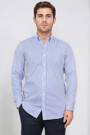 slim fit italyan yaka non-ıron lacivert çizgili gömlek 