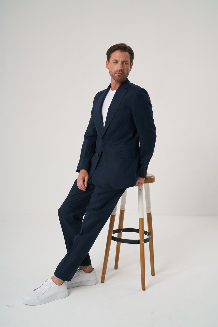 VELVARDE KETEN SLIM LACİVERT PANTOLON