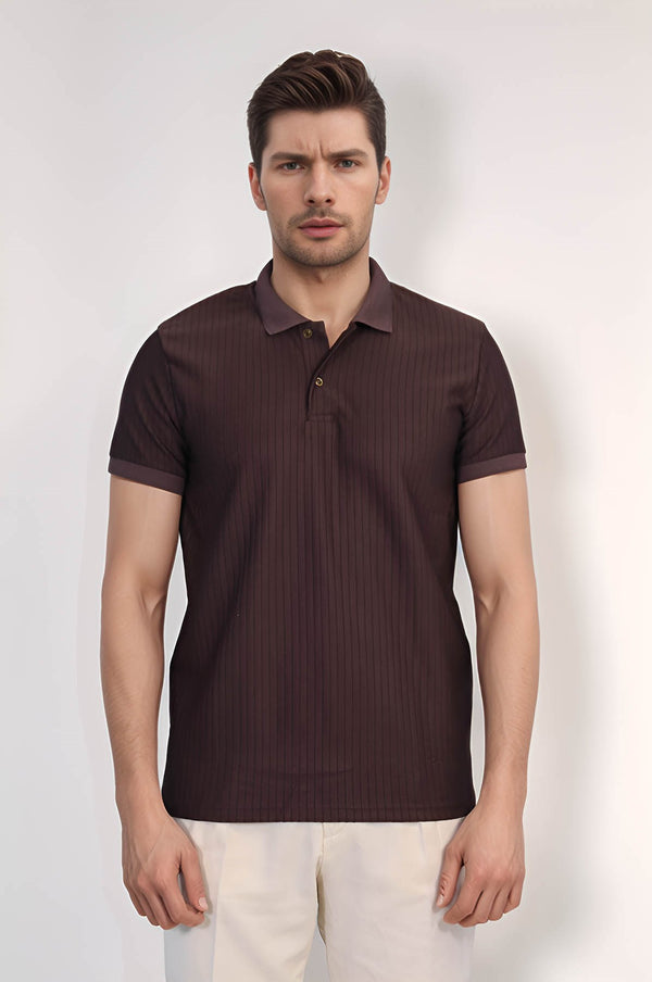 VELVARDE ÇİZGİLİ POLO YAKA TSHIRT KOYUKAHVE (1895)