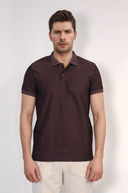 VELVARDE ÇİZGİLİ POLO YAKA TSHIRT KOYUKAHVE (1895)