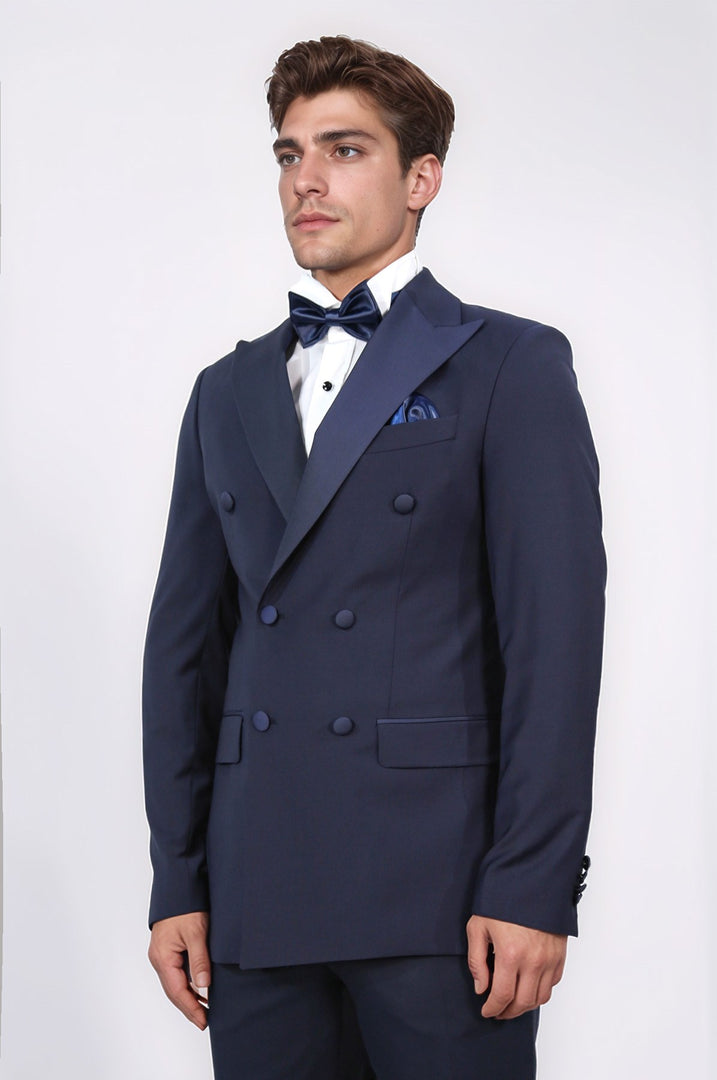 VELVARDE KRUVAZE SİVRİ YAKA DAMATLIK LACİVERT