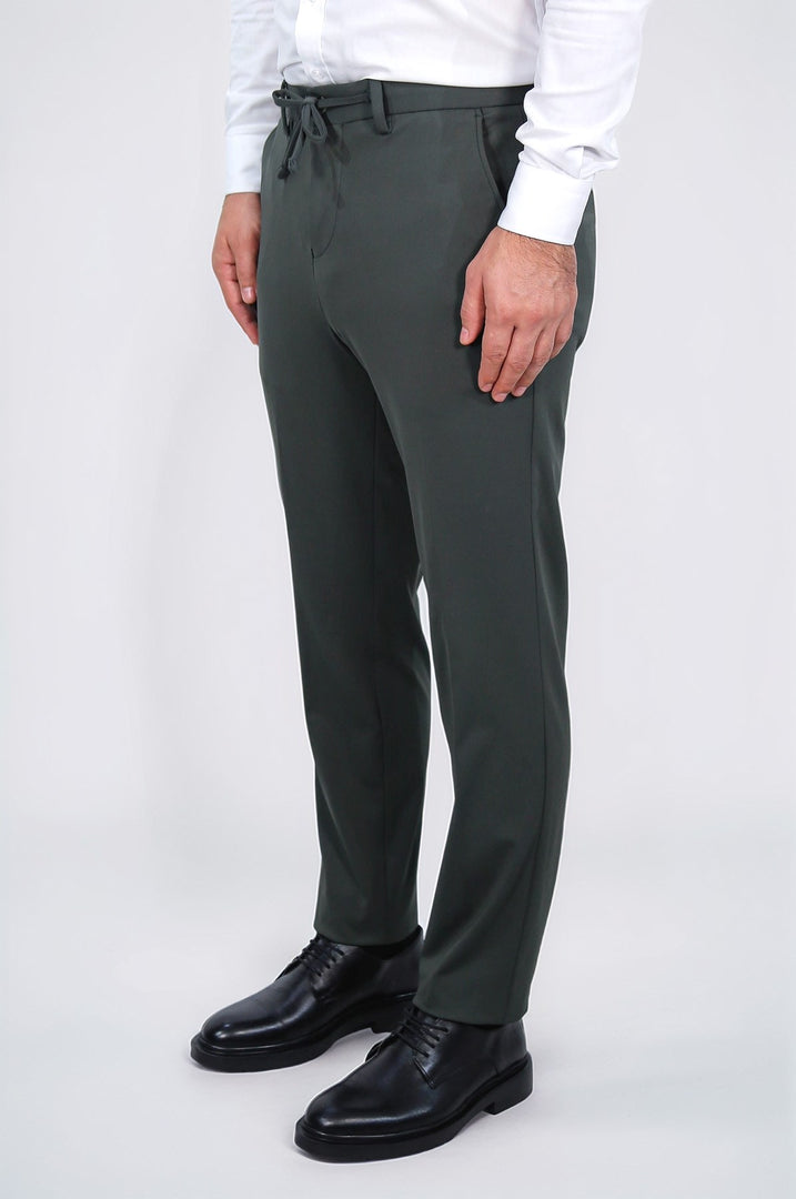 hafif dokulu kendinden kemerli bej jogger tek pantolon 