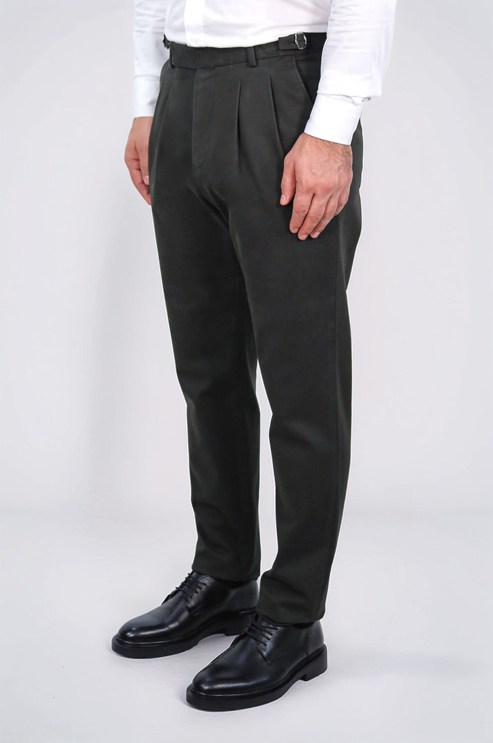 toka detaylı duble paça yeşil tek pantolon 