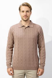 saç örgü bej triko kazak 