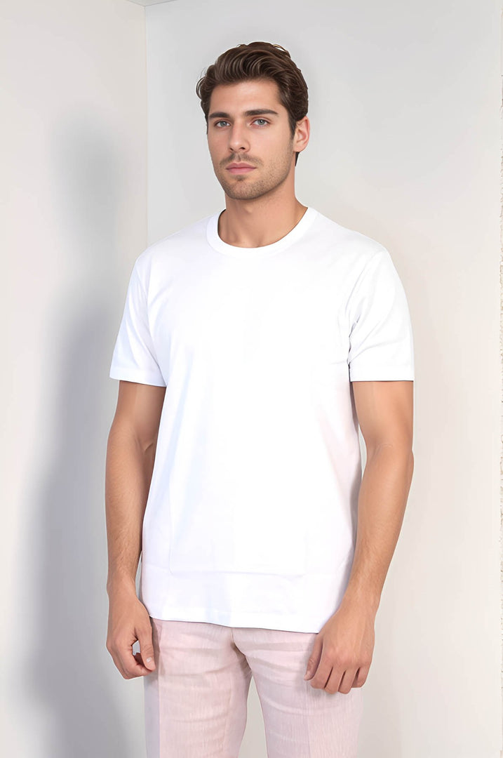 VELVARDE DÜZ BİSİKLET YAKA TSHIRT BEYAZ (1881)