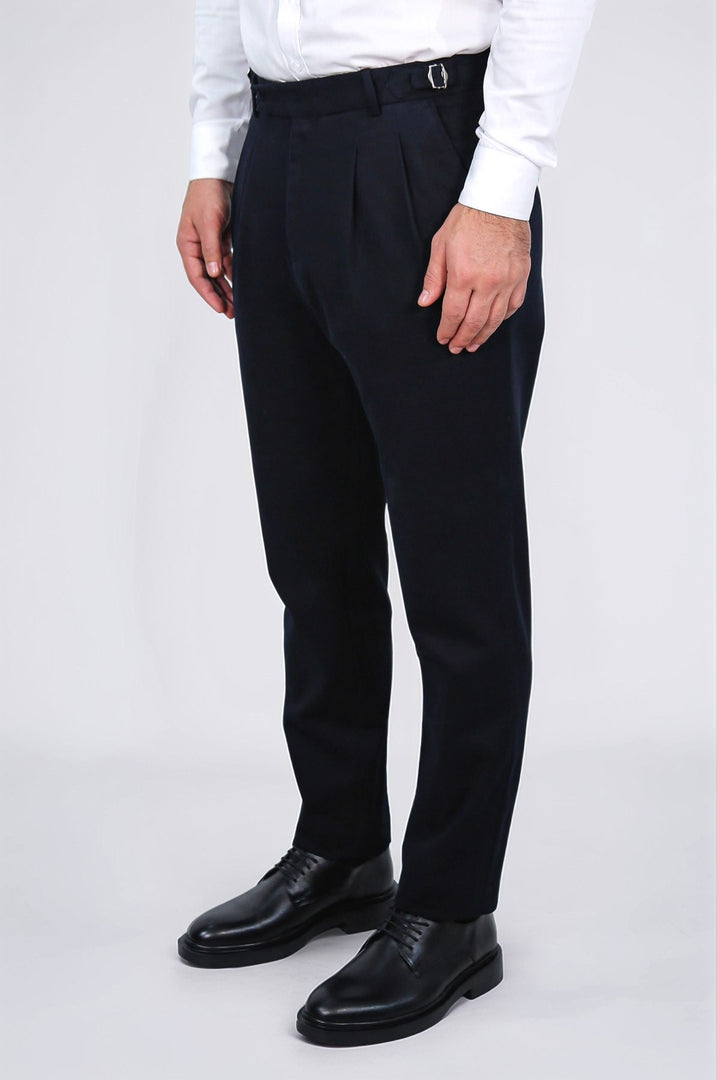 toka detaylı siyah duble paça pantolon 