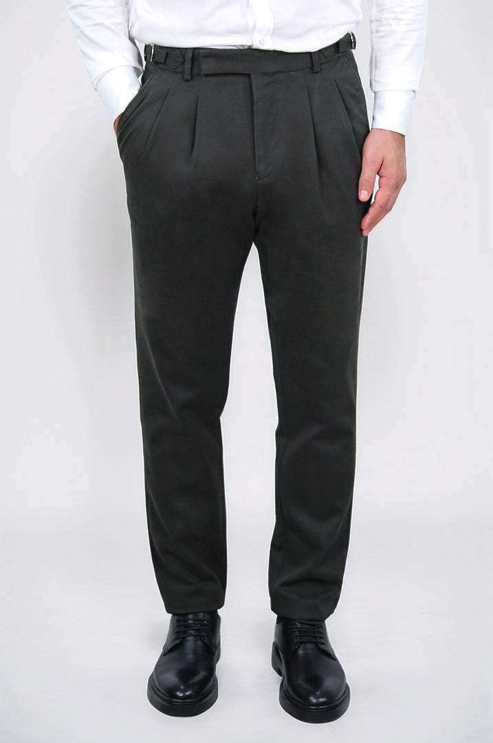 toka detaylı duble paça yeşil tek pantolon 