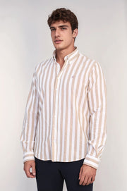 VELVARDE KETEN ÇİZGİLİ GÖMLEK KAHVE