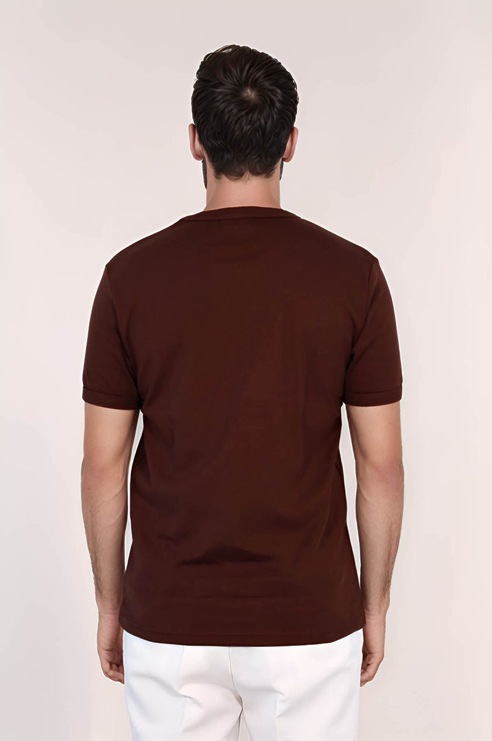VELVARDE DÜZ BİSİKLET YAKA TSHIRT BORDO  (1881)