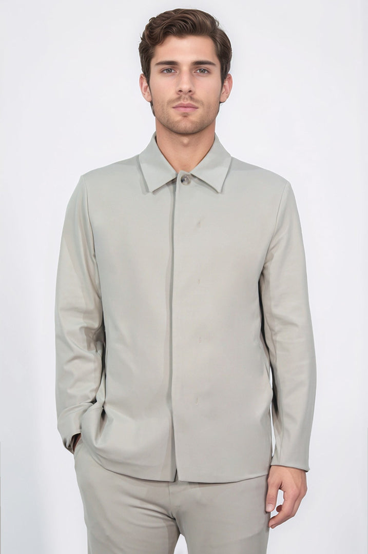 comfort fit bi-strech hafif dokulu bej astarsız gömlek ceket