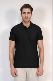 VELVARDE ÇİZGİLİ POLO YAKA TSHIRT SİYAH (1895)