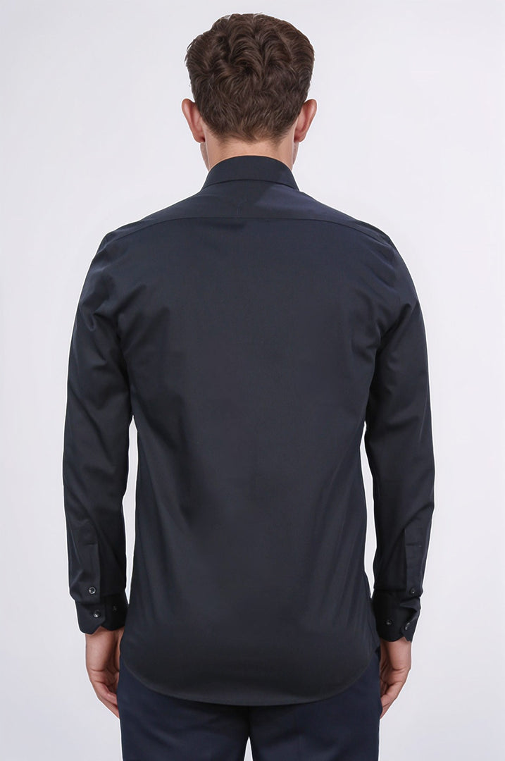 slim fit non-ıron twıll siyah gömlek 