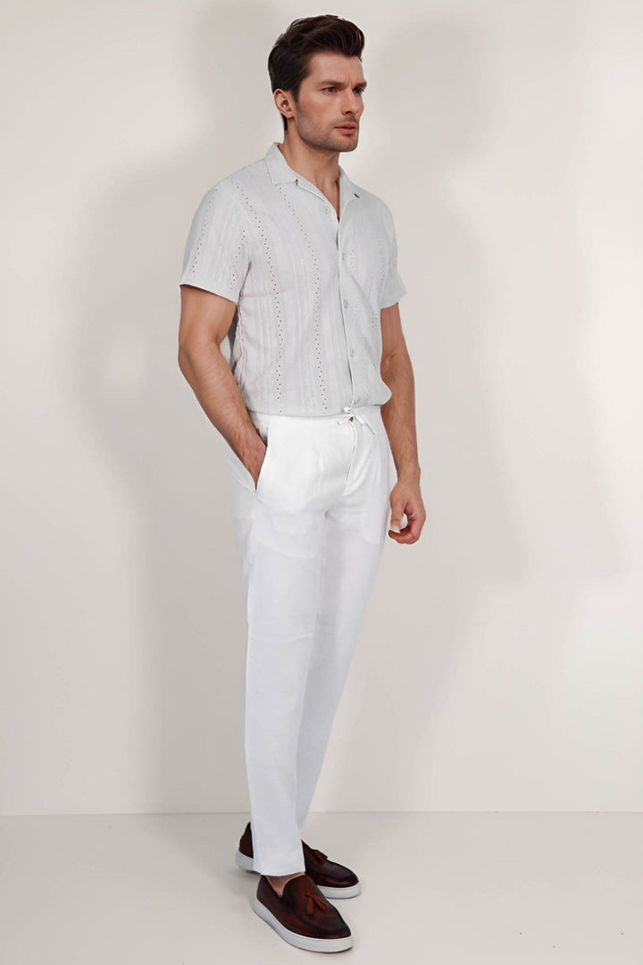 VELVARDE KETEN JOGGER+İPLİ LASTLİKLİ PANT. BEYAZ