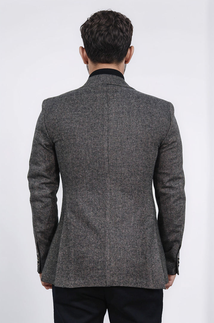 slim fit mono yaka astarsız koyu kahverengi tek ceket